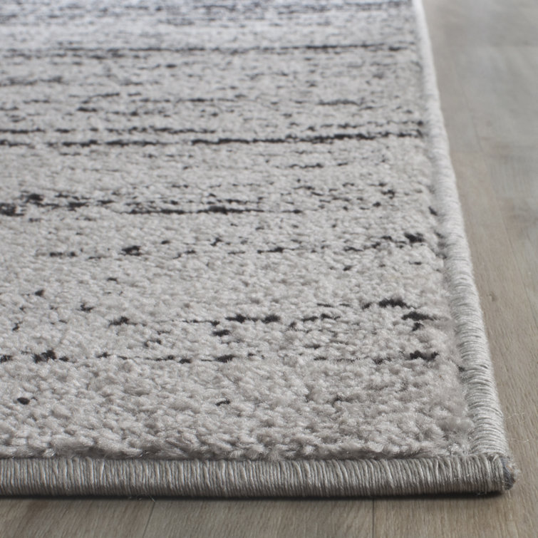 Silver and Black Striped Synthetic Square Area Rug