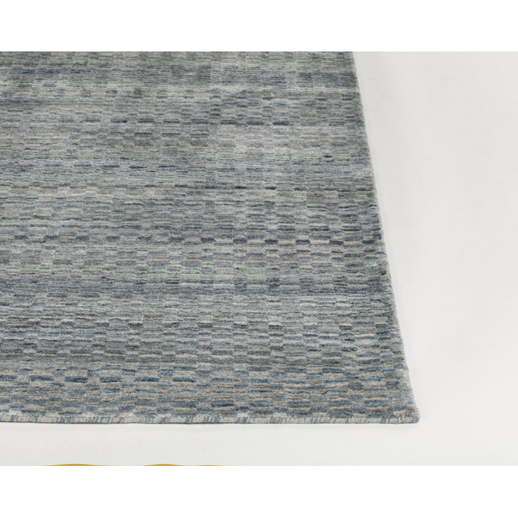 Melina Blue Geometric Handwoven Wool and Viscose Rug