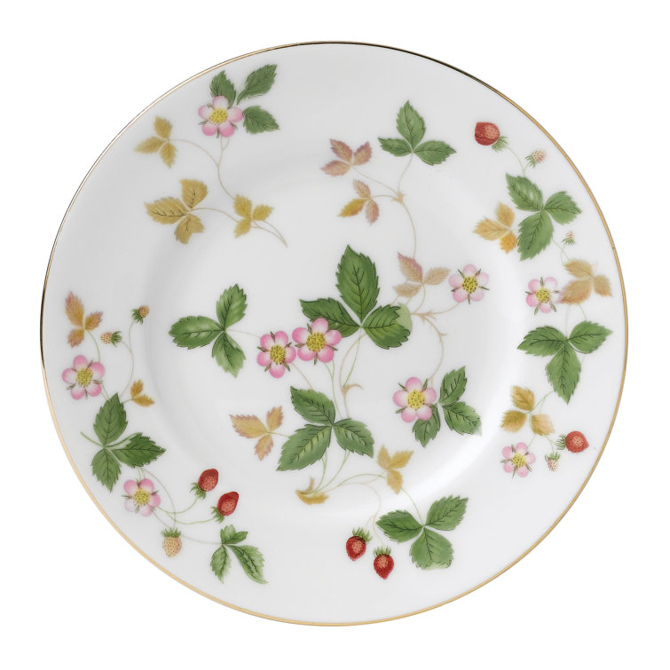 Wild Strawberry 8" White Porcelain Salad Plate with Gold Rim
