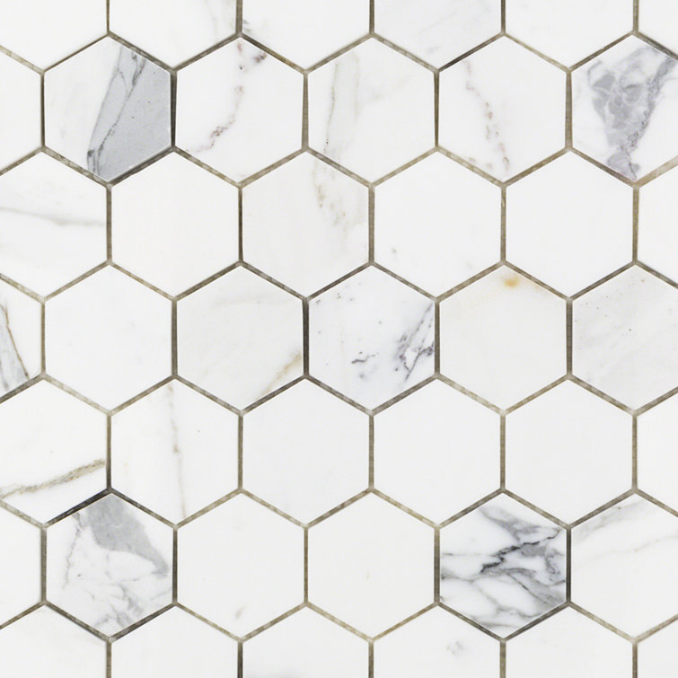 Hexagon White and Gray Marble Mosaic Tile Sheet
