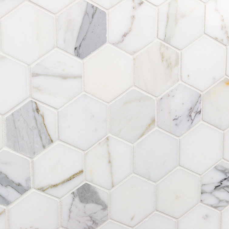 Hexagon White and Gray Marble Mosaic Tile Sheet