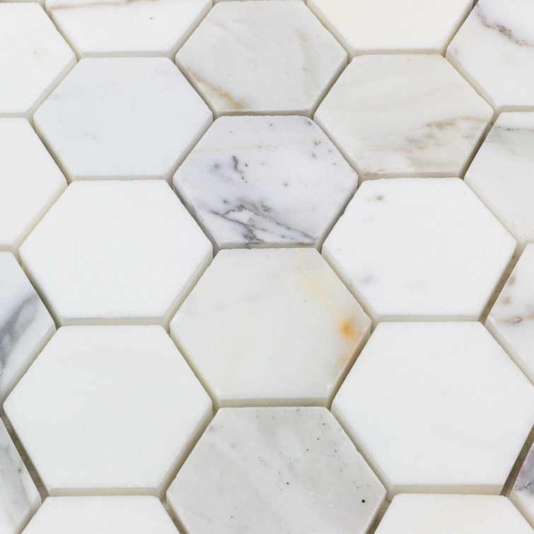 Hexagon White and Gray Marble Mosaic Tile Sheet