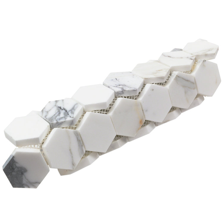 Hexagon White and Gray Marble Mosaic Tile Sheet
