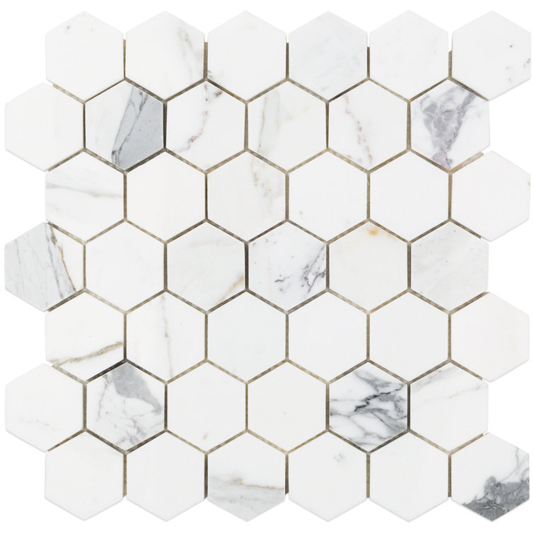 Hexagon White and Gray Marble Mosaic Tile Sheet