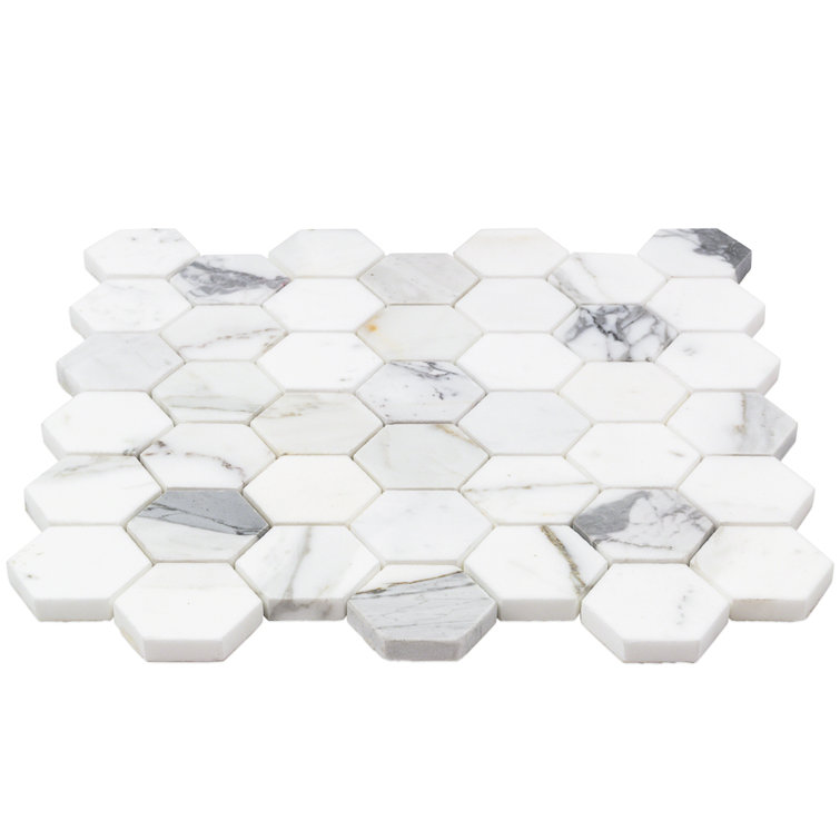 Hexagon White and Gray Marble Mosaic Tile Sheet