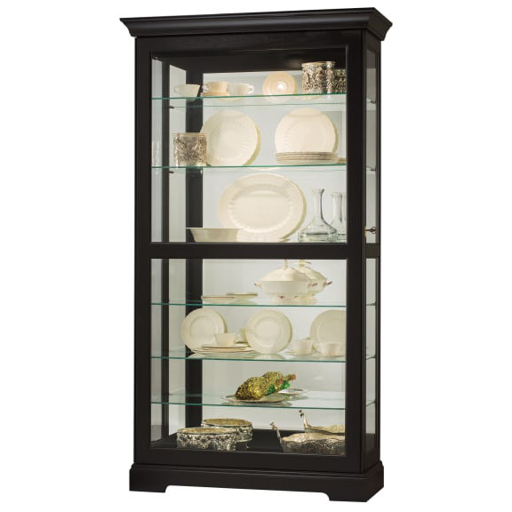 Traditional Black Satin Lighted Corner Curio Cabinet