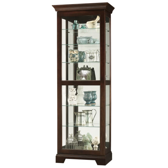 Espresso Lighted Traditional Curio Cabinet with Glass Shelves