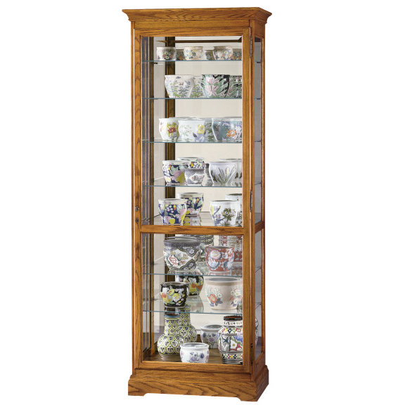 Golden Oak Lighted Traditional Curio Cabinet