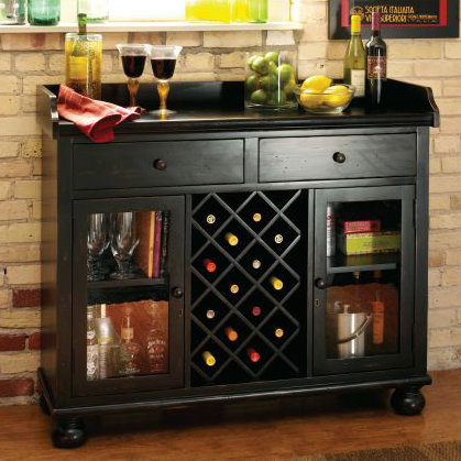Worn Black 41" Hardwood Wine and Bar Console