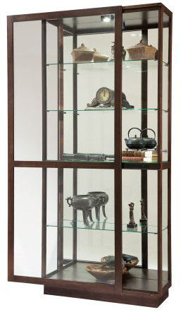 Espresso Brown Lighted Glass Curio Cabinet