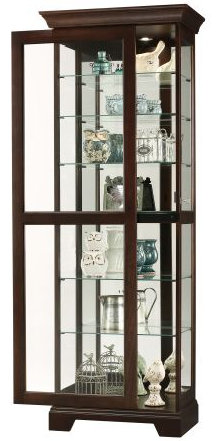 Espresso Lighted Traditional Curio Cabinet with Glass Shelves