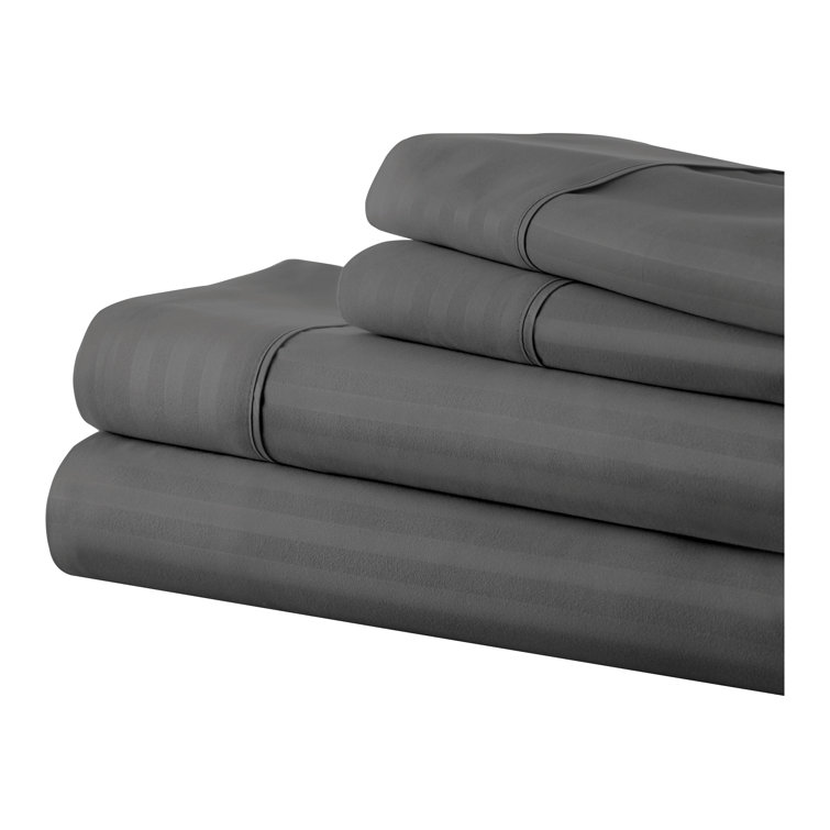 Gray Twin Striped Cotton Microfiber Kids Sheet Set
