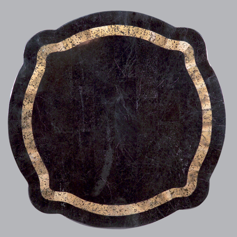 Montero Black Fossil Stone and Wood Side Table