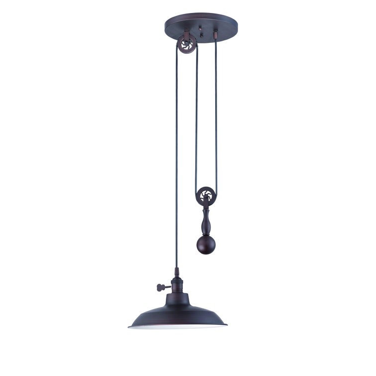 Aged Bronze Pulley 1-Light Pendant with Bowl Shade