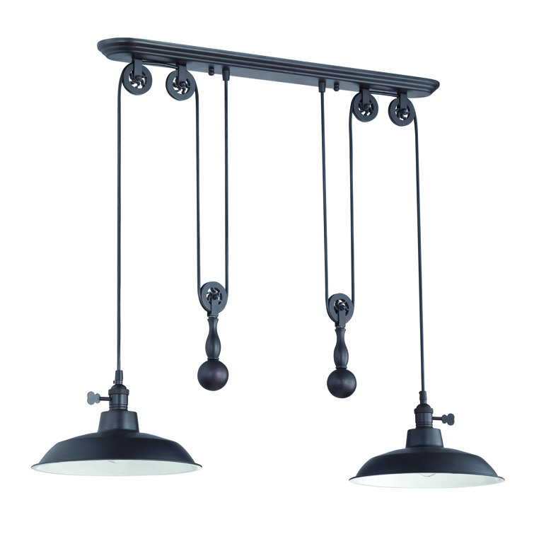 Aged Bronze 2-Light Pulley Pendant with Adjustable Height