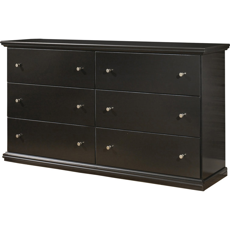 Black Contemporary 6-Drawer Dresser with Pewter Hardware
