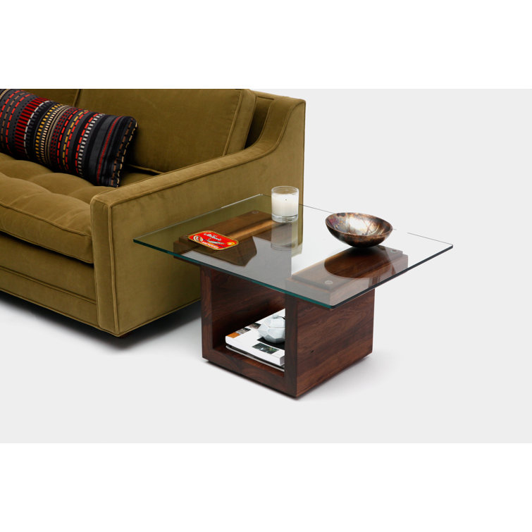 Eclipse Walnut Pedestal Coffee Table with Tempered Glass Top