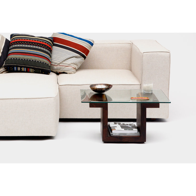 Eclipse Walnut Pedestal Coffee Table with Tempered Glass Top