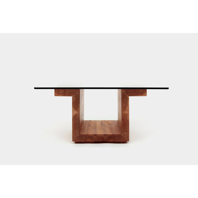 ARTLESS SQG22 Rectangular Brown Walnut and Glass Side Table