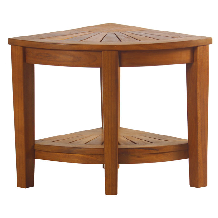 OptiArea Space-Saving Teak Corner Shower Bench with Shelf