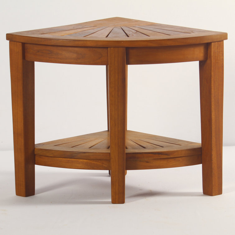 OptiArea Space-Saving Teak Corner Shower Bench with Shelf