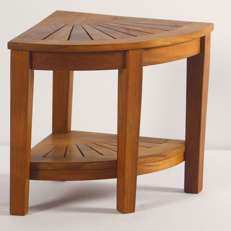 OptiArea Space-Saving Teak Corner Shower Bench with Shelf
