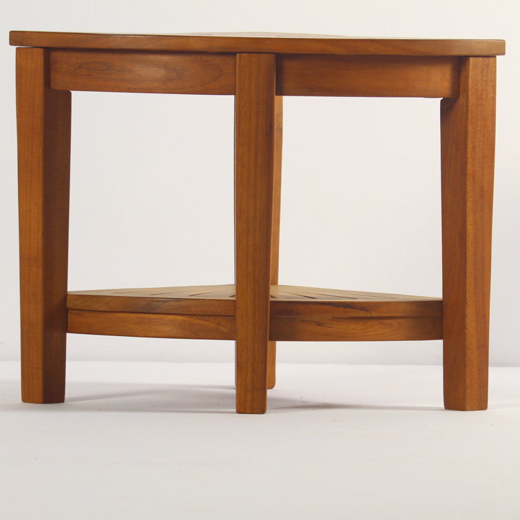 OptiArea Space-Saving Teak Corner Shower Bench with Shelf