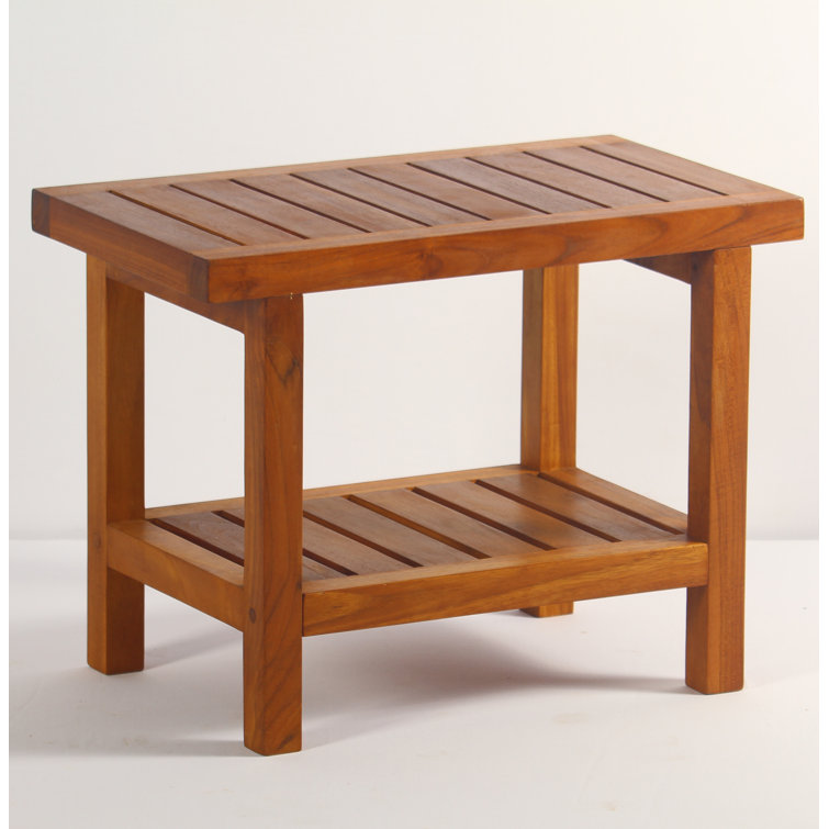 Eco-Friendly Teak Wood Spa Shower Bench with Shelf