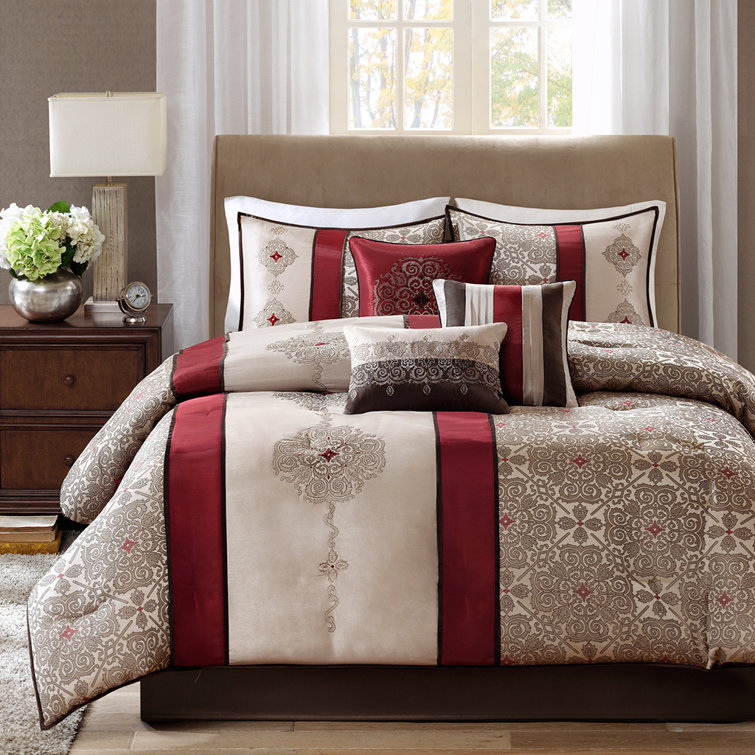 California King Red Jacquard 7-Piece Comforter Set