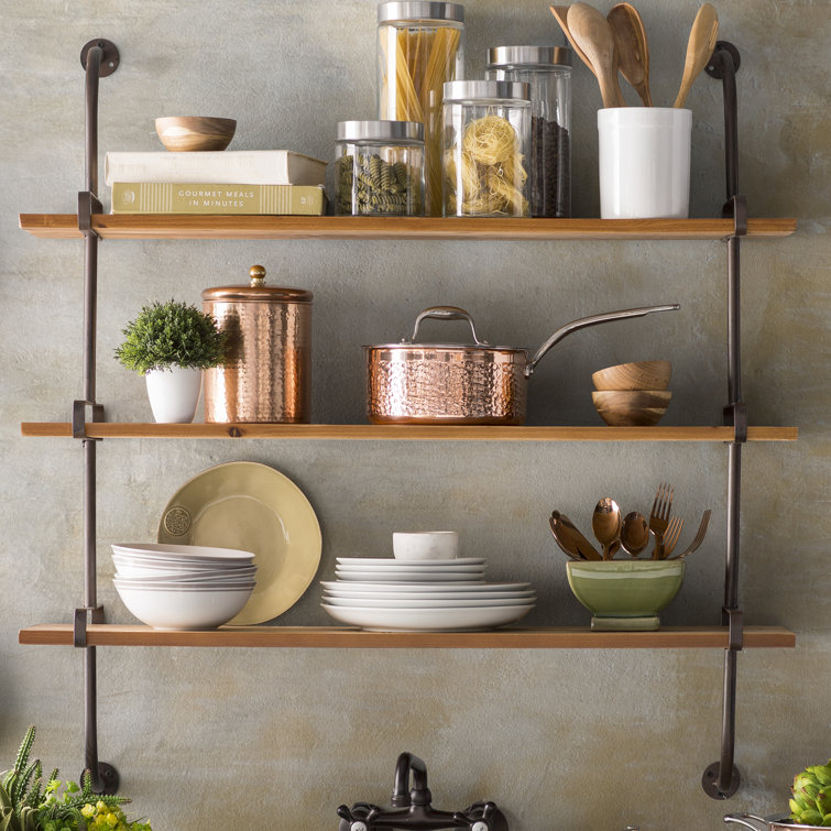 Elegant 38'' Brown Wood Floating Wall Shelf with Five Sections