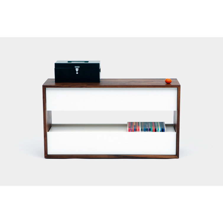 Walnut and White Modern Console Table with Storage