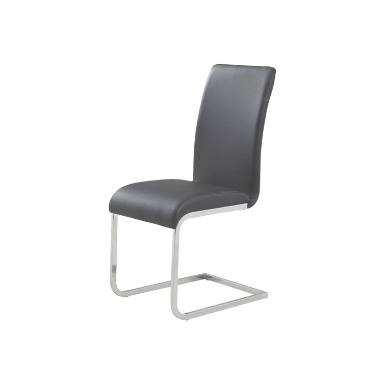 Chrome-Finished Metal Side Chair with Gray Faux Leather Upholstery
