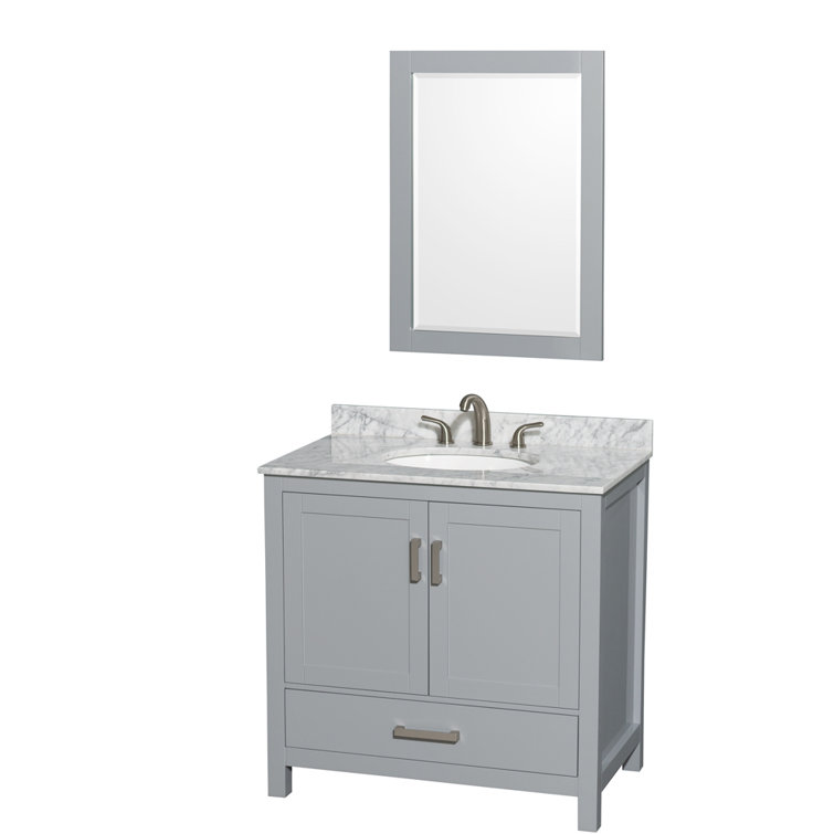 Sheffield 36'' Gray Solid Wood Single Bathroom Vanity with Marble Top