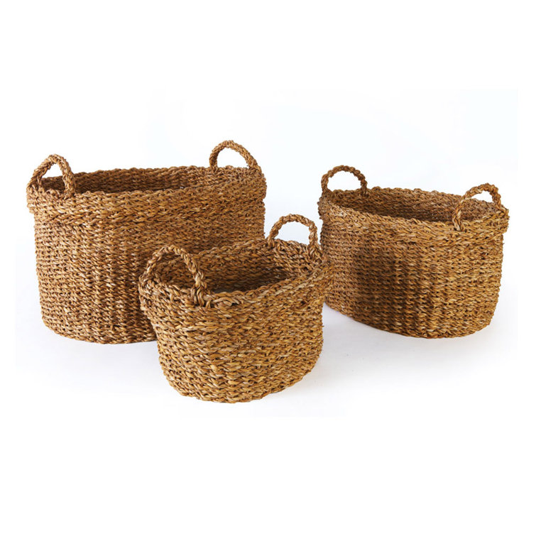 Natural Seagrass Oval Storage Basket Set with Handles
