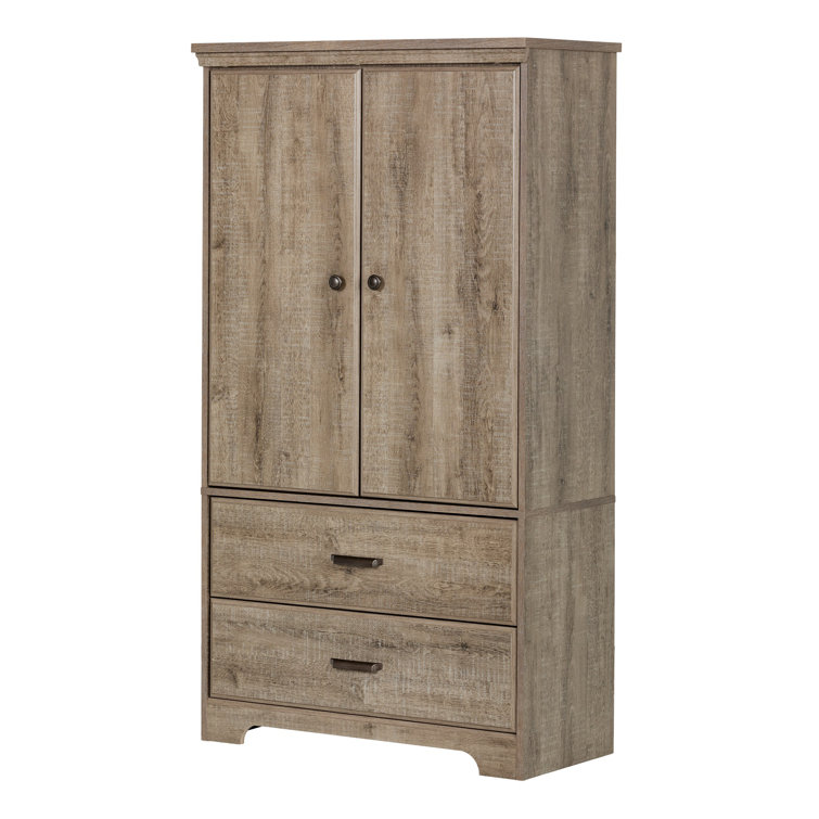 Weathered Oak Rustic Farmhouse Armoire with Drawers