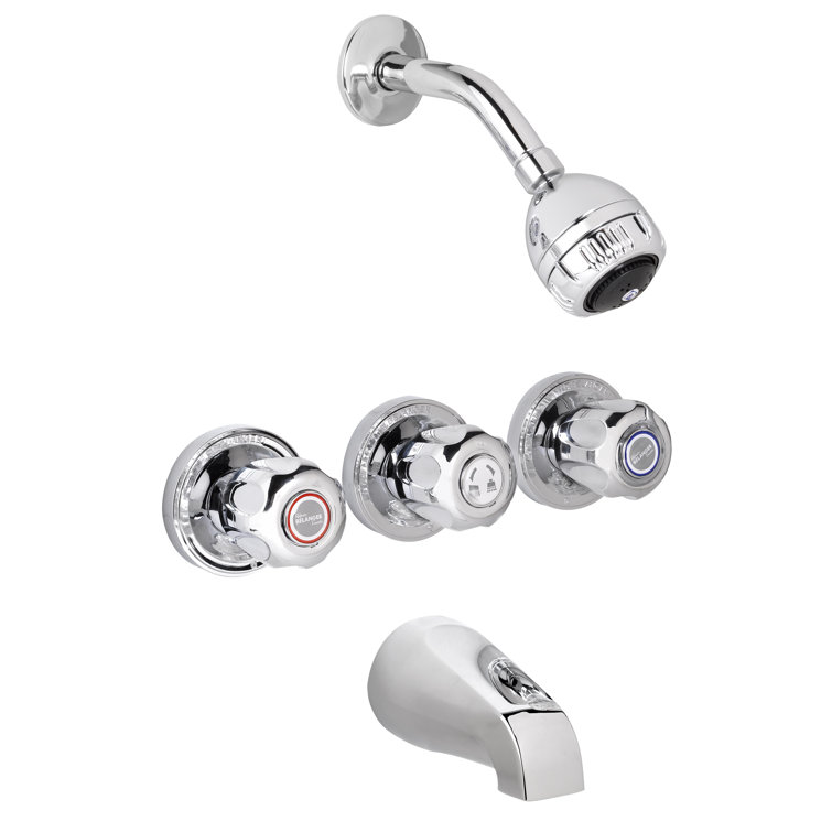 Polished Chrome Wall Mounted Shower Faucet with Three Handles