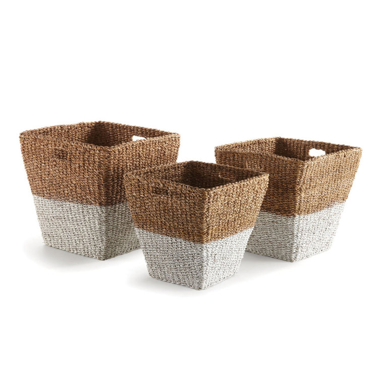 Two-Toned Seagrass Rectangular Storage Baskets, Set of 3