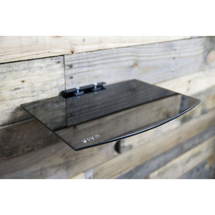Sleek Black Tempered Glass Floating Wall Shelf for Entertainment Systems