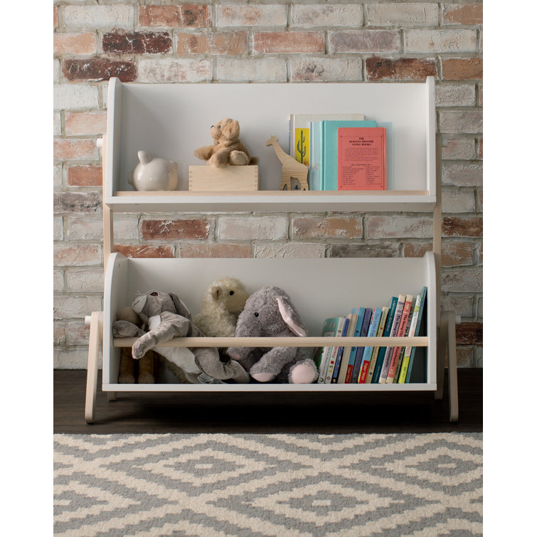 White and Light Wood Kids Bookcase with Storage Cubes