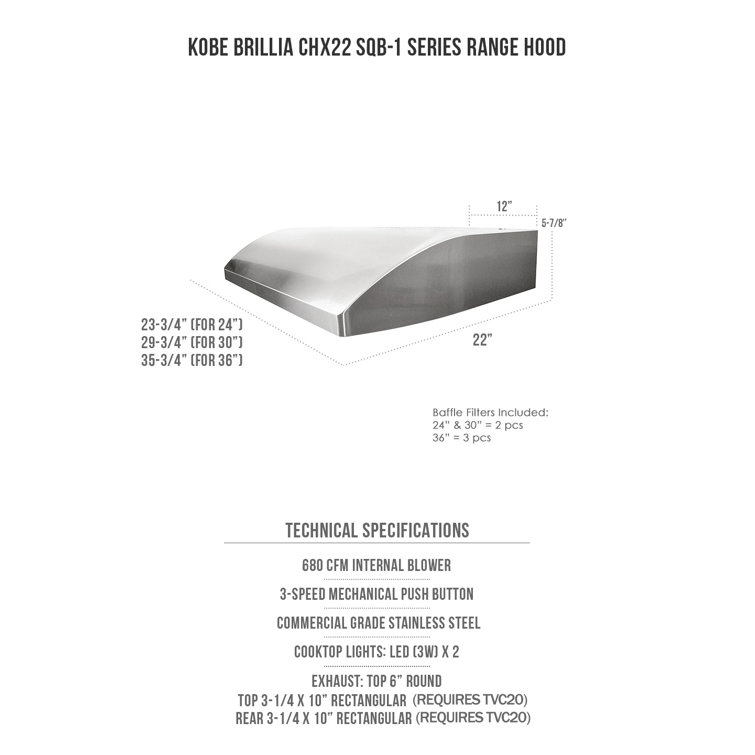 30-Inch Stainless Steel Under Cabinet Range Hood with LED Lights