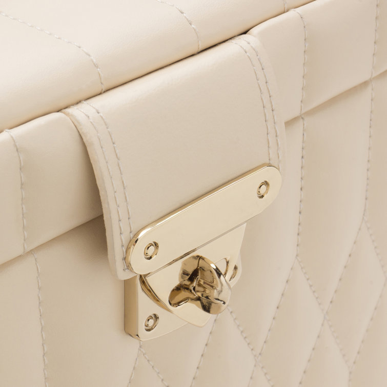 Ivory Quilted Leather Rectangular Jewelry Travel Case