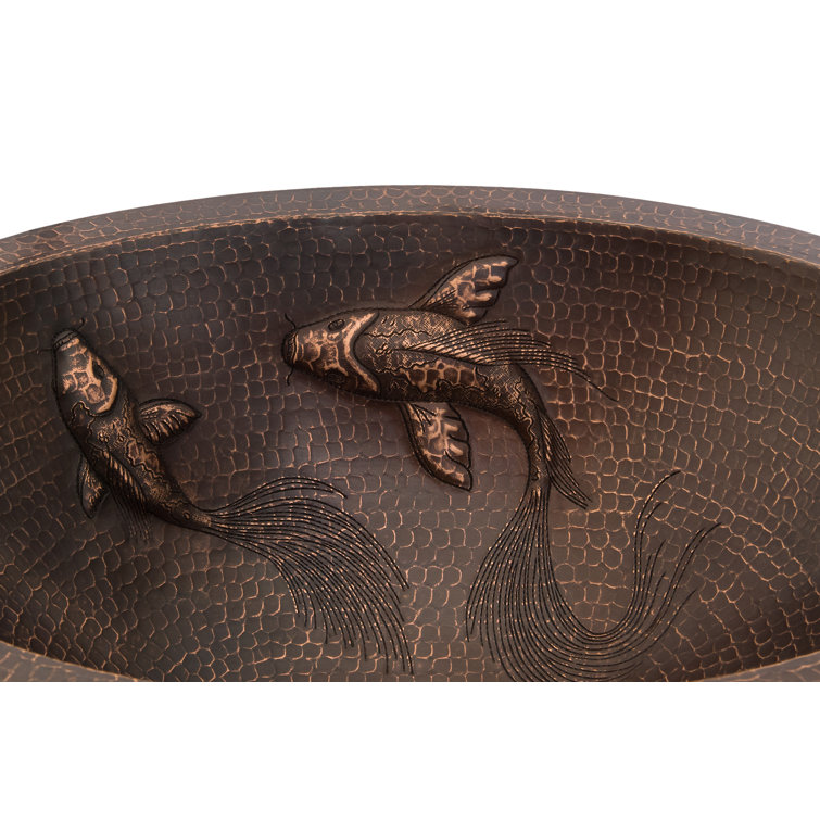 19" Oval Hammered Copper Undermount Sink with Koi Fish Design