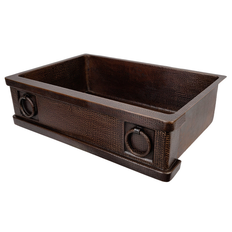33" Hammered Copper Single Basin Apron Kitchen Sink with Rings