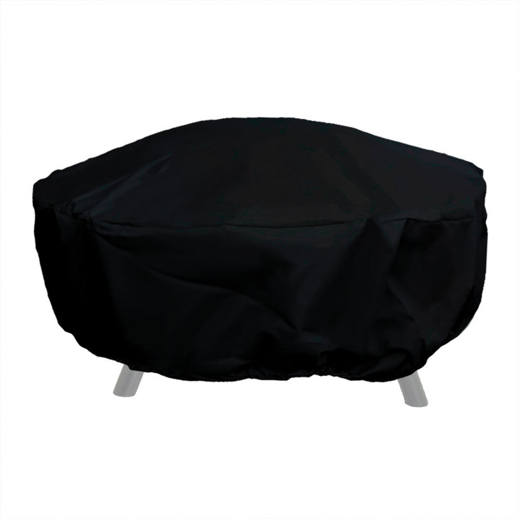 Black Heavy-Duty Vinyl Round Fire Pit Cover with Drawstring Closure