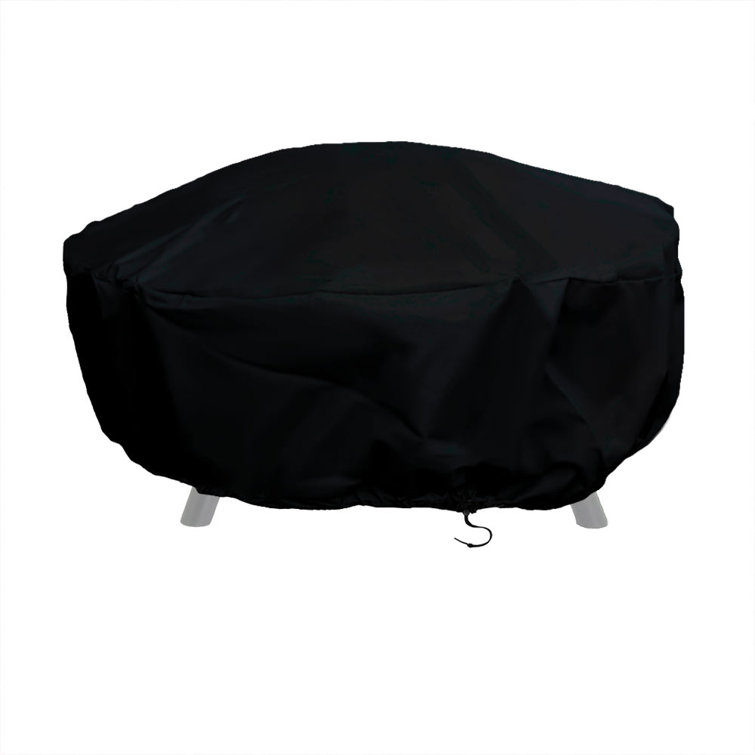 Black Heavy-Duty Vinyl Round Fire Pit Cover with Drawstring Closure