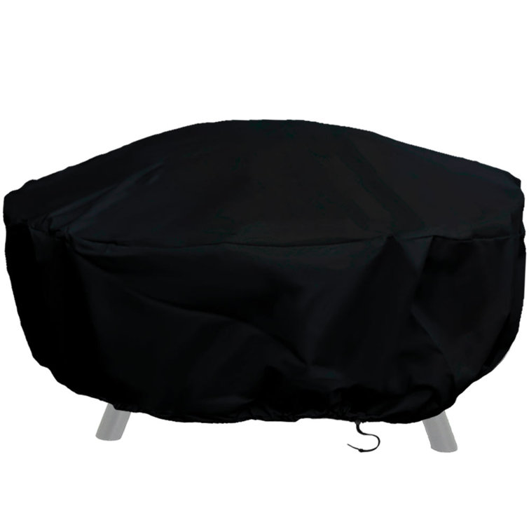 Black Heavy-Duty Vinyl Round Fire Pit Cover with Drawstring Closure