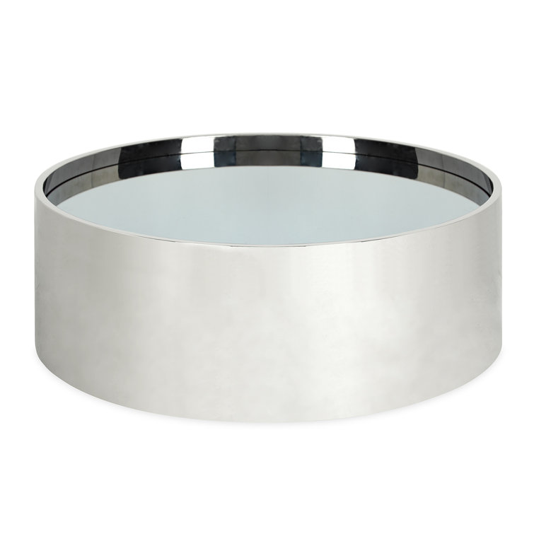 Round Stainless Steel and Smoked Mirror Cocktail Table