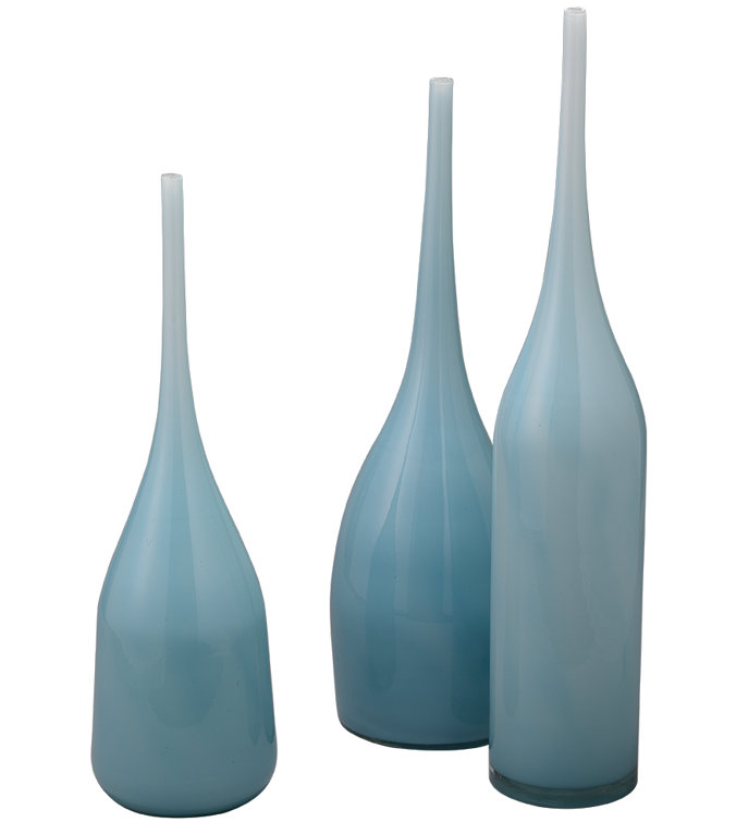 Periwinkle Blue Handblown Glass Decorative Vase Set
