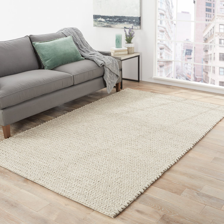 Handmade Gray Solid Wool Rectangular Area Rug, 5' x 8'