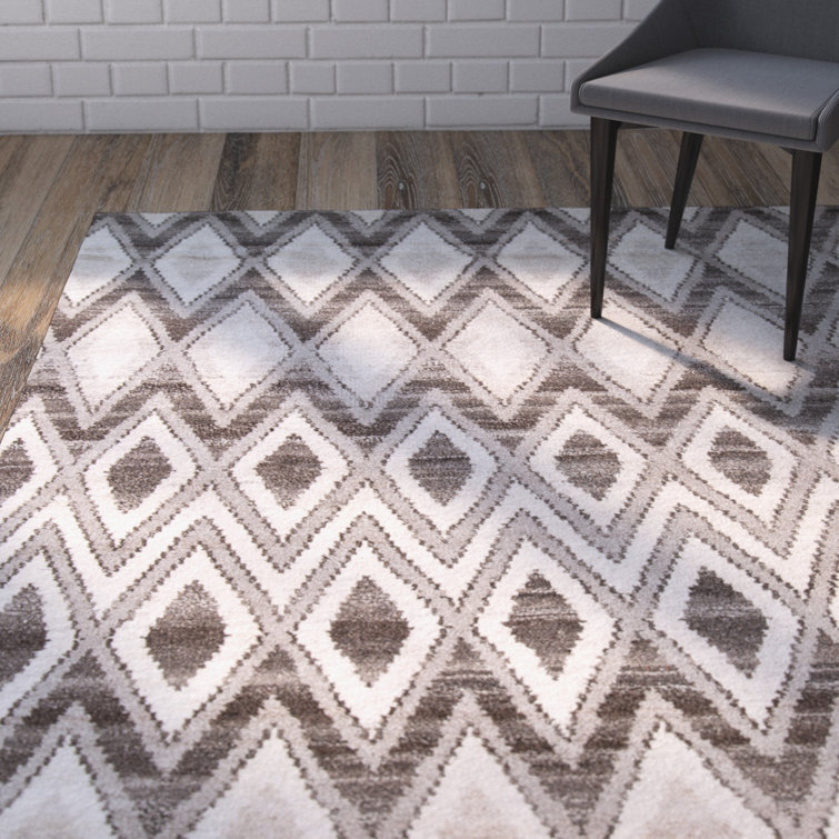 Hand-Knotted Gray Wool Geometric Area Rug